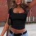 2025 Summer Cross-Border European And American Short Top, Export Slim-Fit U-Neck Cropped Short-Sleeve T-Shirt_ecoleips.com