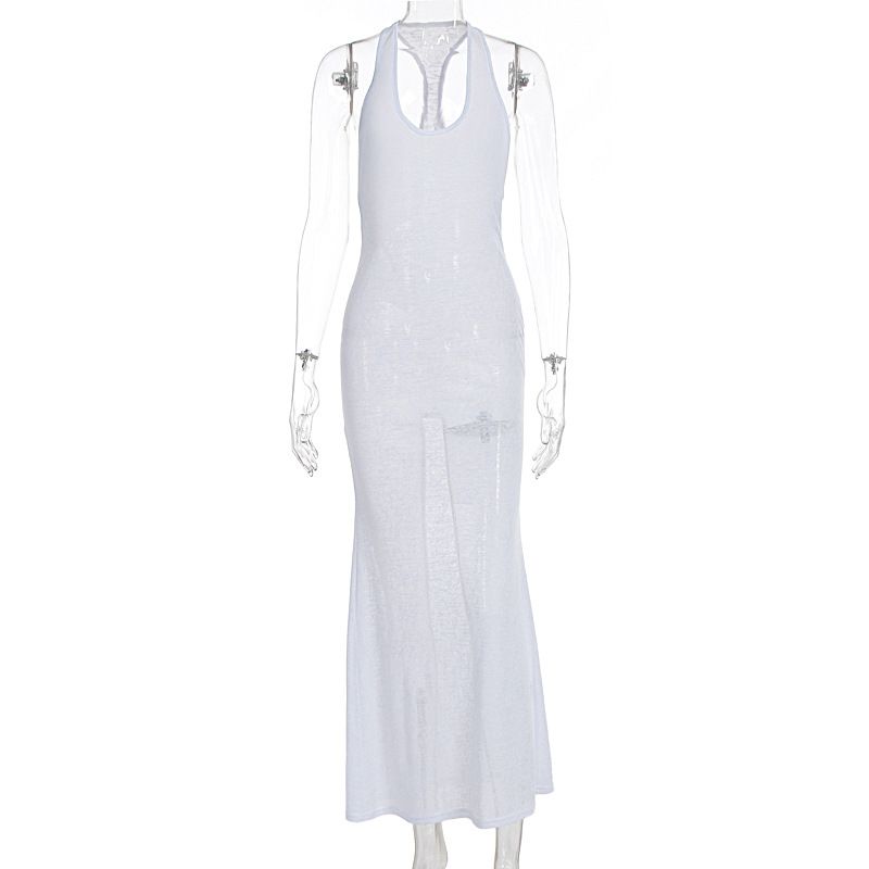 Women's Sexy Sheer Maxi Dress Fashion V Neck Slim Fit Backless Beach Vacation Summer Long Dress For Female_ecoleips.com