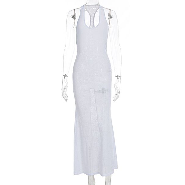 Women's Sexy Sheer Maxi Dress Fashion V Neck Slim Fit Backless Beach Vacation Summer Long Dress For Female_ecoleips.com