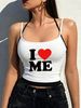 I Love Me Letter Printed Tank Tops Summer Womens Crop Camisole Soft Slim Fake Two Piece Sleeveless Y2K Sexy Thin Womans Vest Top_ecoleips.com
