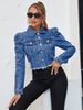 K Women's Fashion Denim Short Jacket With Stand-up Collar_ecoleips.com
