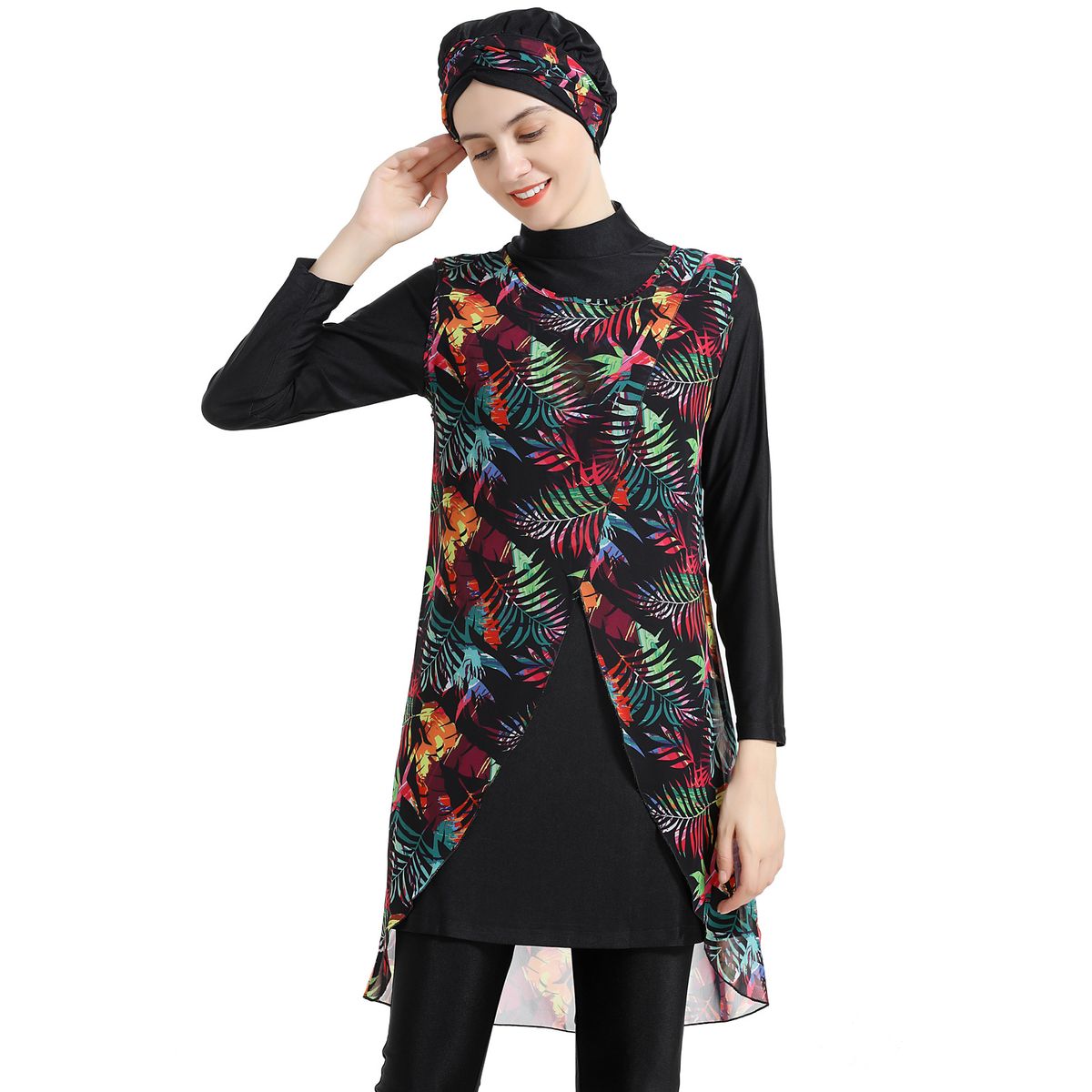 Muslim Women's Conservative Printed Swimwear Cover-Up Modest Swimsuit Women's Clothing Beachwear_ecoleips.com