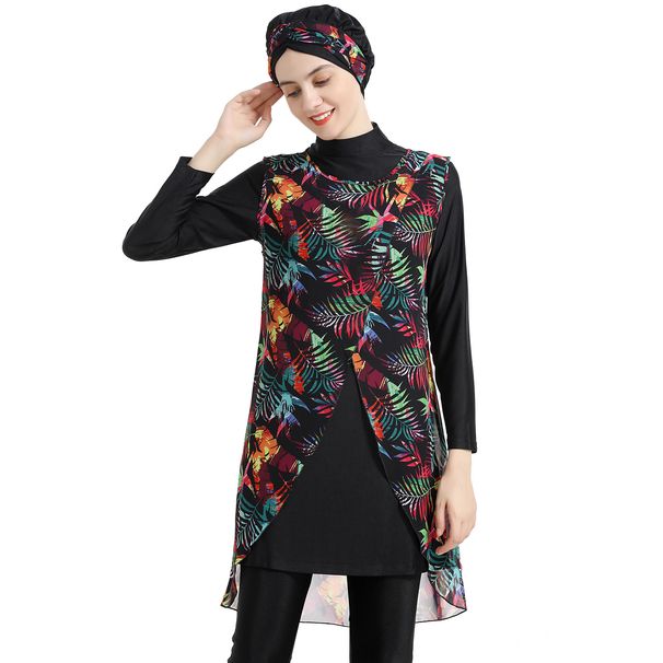 Muslim Women's Conservative Printed Swimwear Cover-Up Modest Swimsuit Women's Clothing Beachwear_ecoleips.com