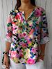 Women's Button Down V Neck Casual Top T-Shirt American Style Thin Polyester Spring Autumn Hot Selling_ecoleips.com