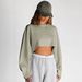 Women's Cropped Knit Sweatshirt Long Sleeve Casual T-Shirt Top - Low Round Neck, Loose Fit, Solid Colors, Comfortable Stretchy Fabric_ecoleips.com