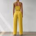 Women's Clothing Autumn Solid Color Sexy Suspenders Elastic Waist Tie Wide Leg Pants Loose Casual Temperament Suit_ecoleips.com