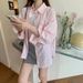 Embroidered Pink Striped Shirt Women's Korean POLO Collar New Thin Loose Sunscreen Shirt Long-sleeved Casual Shirt_ecoleips.com