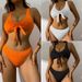Women's Sexy Hollow-Out Bikini Set Two-Piece Striped Swimsuit for Beach Pool Soft Nylon Spandex Blend Black Orange White S M L XL_ecoleips.com