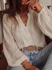 Women's Loose Fashionable V Neck Long Sleeve Shirt Hollow Out Lace Single Breasted Top Spring Autumn_ecoleips.com