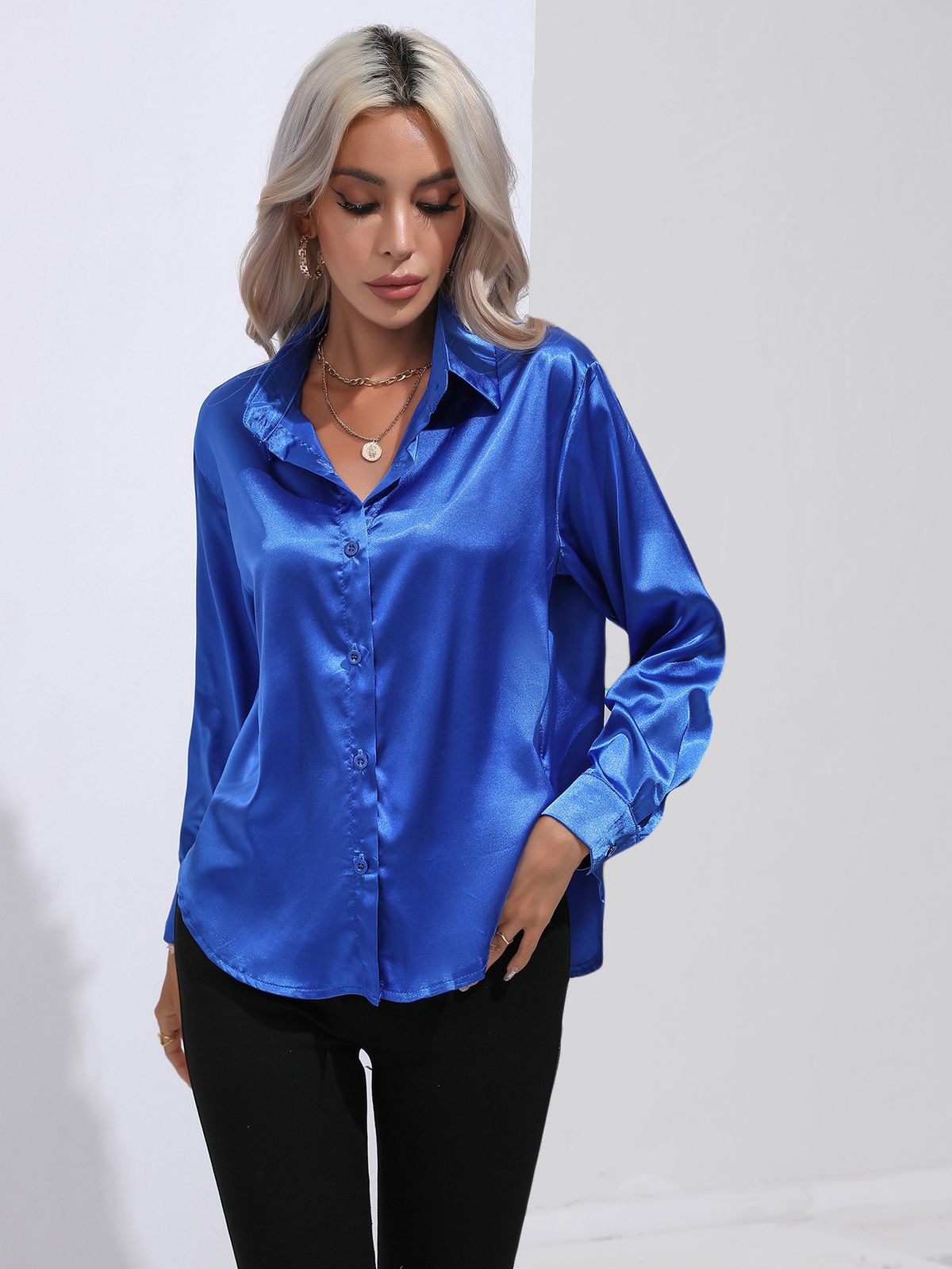 Hot-Selling Real Shot Satin Shirt For Women, Long-Sleeve Silk Blouse, Spring/Summer New Style, European And_ecoleips.com
