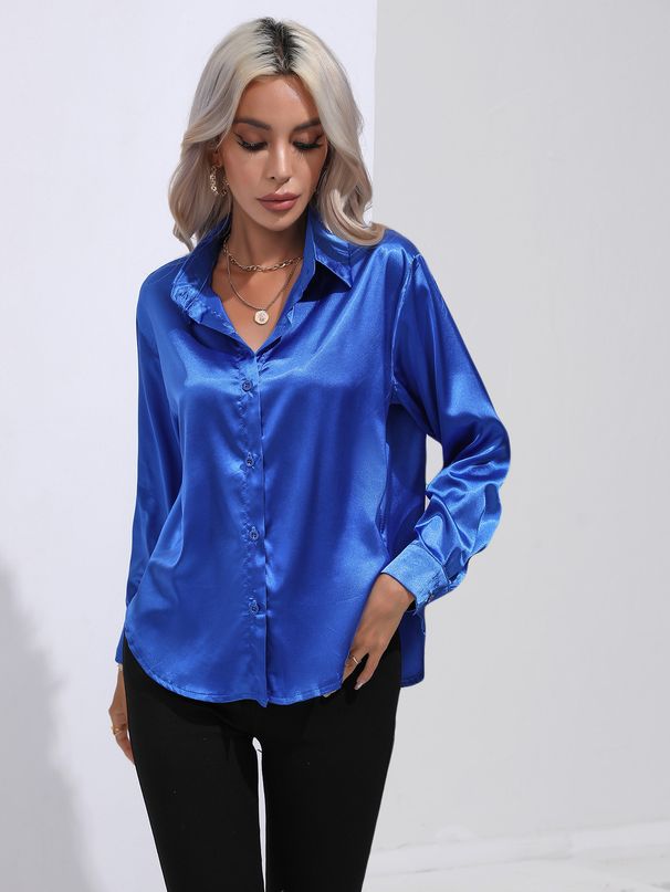 Hot-Selling Real Shot Satin Shirt For Women, Long-Sleeve Silk Blouse, Spring/Summer New Style, European And_ecoleips.com