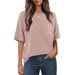 cross-border European And American Women's Summer Short-sleeve Pocket Top, Oversized Round-neck Textured Casual_ecoleips.com