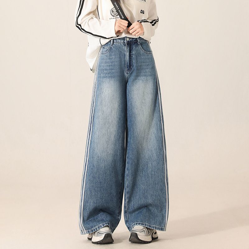 Women's Clothing Light Blue Wide Leg Jeans New Style High Waist Design Loose Slim Straight Long Pants_ecoleips.com