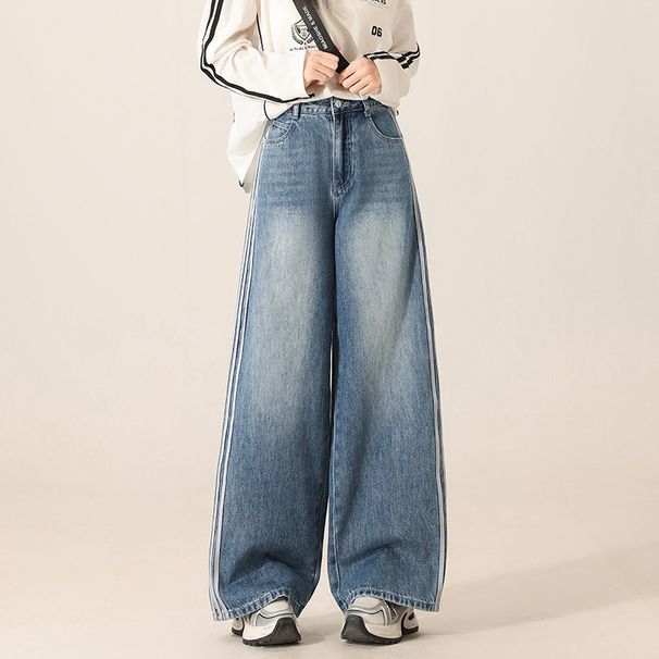 Women's Clothing Light Blue Wide Leg Jeans New Style High Waist Design Loose Slim Straight Long Pants_ecoleips.com