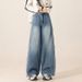 Women's Clothing Light Blue Wide Leg Jeans New Style High Waist Design Loose Slim Straight Long Pants_ecoleips.com
