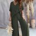 Cross Border European And American 2025 V Neck Bat Sleeve Casual Loose Wide Leg Pants Suit For Women_ecoleips.com