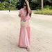 Women's Summer Knit Top & Pleated Skirt Set – Stretchy, Trendy, Street Style Outfit (Pink/Beige, S/M/L)_ecoleips.com