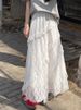 K White Lace Cake Skirt, Women's New High Waisted A-line Irregular Half Skirt, Mid Length Half Skirt_ecoleips.com