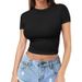 Women's Open-navel T-shirt Spice Girl Summer Pullover Top Women's Thin Crew Neck Fashion Milk Silk Short Sleeves_ecoleips.com