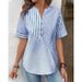 Plus Size Women's Asymmetrical Cardigan V Neck Shirt Striped Patchwork Cotton Linen Top_ecoleips.com