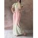 JUEMEI | Tulip New Petal Collar Gradient Blending Slimming Temperament Spring And Summer Long Cheongsam Skirt Chinese_ecoleips.com