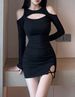 2026 European American Cross-border Autumn And Winter Women's Off-shoulder Bodycon Sexy Hollow-out Slim-fit Solid Color_ecoleips.com