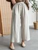 Suitable For All Seasons Wide-Leg 2025 Summer New Fashion Versatile Solid Color Linen Elastic Waist Drawstring Casual Pants For Women_ecoleips.com