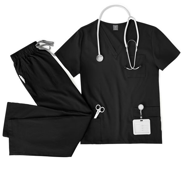 Women's Clothing Meoexin Nurse Uniform V Neck Suit Casual Thin Double Layer Pocket Quick Drying Doctor Hand Washing Clothes Hand Washing Clothes_ecoleips.com