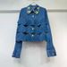 Women's Heart Shaped Beaded Denim Top Short Shirt Fashion Trendy Spring Autumn New Arrival_ecoleips.com