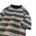 Men's Women's And Couple's American Style Summer Striped T-Shirt Short Sleeved Digital Print Loose Fit Fashionable round Neck Top_ecoleips.com