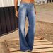 Women's Stretchy Distressed Jeans European American Style Cross Border Whiskers Slightly Flared Casual Denim with Frayed Edges_ecoleips.com