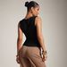 Summer Women's Slim Fit Ruffled Neck Vest Metal Buckle Style Top Sleeveless Side Pleats_ecoleips.com