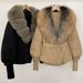 Women's Slim Fit Down Jacket With Detachable Fox Fur Collar, Warm Winter Coat For Petite, Mid-Length Puffer Coat With Belt_ecoleips.com