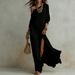Elegant Long Sleeve Knitted Dress With Side Slit For Women, Summer New Arrival, Versatile Casual & Office Wear_ecoleips.com