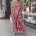 Modest Abaya Dress/Muslim Dress Women Fashion Side Slit Striped Casual Short Sleeve Dress - Comfortable & Stylish Plus Size Options (S-5XL)_ecoleips.com