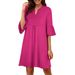 2025 New Solid Color V-Neck Loose Pleated Five Quarter Ruffle Sleeve Dress For Women_ecoleips.com