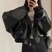 Chic Autumn Winter Niche Zipper Double Pocket Casual Loose Versatile Hooded Leather Jacket_ecoleips.com