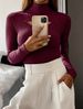 Women's Clothing Neck Sweater Fall Winter Hollow Knit Top Elegant Layering Stretch Slim Fit Pullover (Beige, Wine Red, Black, Coffee, White)_ecoleips.com