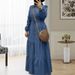 Women's Clothing Shirt Button Down Front Denim Shirt Dress With Button Front & Tiered Skirt – Modest Long Sleeve Dress With Belt (S-XL, Blue)_ecoleips.com