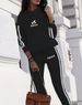 Women's Autumn Fashion Trend Printed Striped Hooded Sweatshirt Set Long Sleeve Casual Jogging Pants Loose Fit Print_ecoleips.com