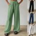 Women's Clothing Elegant Versatile Elastic Casual Solid Color Trousers Wide Leg Pants_ecoleips.com