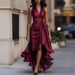 New European And American Independent Website Cross-border Satin V-neck Sleeveless Waist-cinching Ruffle Elegant_ecoleips.com