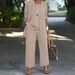 Women's European American Style Three Piece Set Simple Casual Cardigan Jacket Round Neck Sleeveless Vest Straight Leg Trousers_ecoleips.com