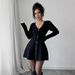 Women's V Neck Long Sleeve Knit Belted A-Line Mini Dress – Slimming Casual Fall Winter Gown_ecoleips.com