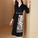 Miyake Pleated Autumn Fashion Blazer Collar Printed Pleated Skirt Waist-Slimming Plus Size Dress For Women_ecoleips.com