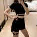 Half Disco Cool Street Outfit Set For Women Hip-Hop Workwear Hot Trendy Pure Top Girl Skirt Style_ecoleips.com