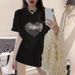 Women's Clothing Loose Slimming Fashionable Heavy Industry Love Letter Hot Diamond Short Sleeved T Shirt For Women On The Back Collar_ecoleips.com