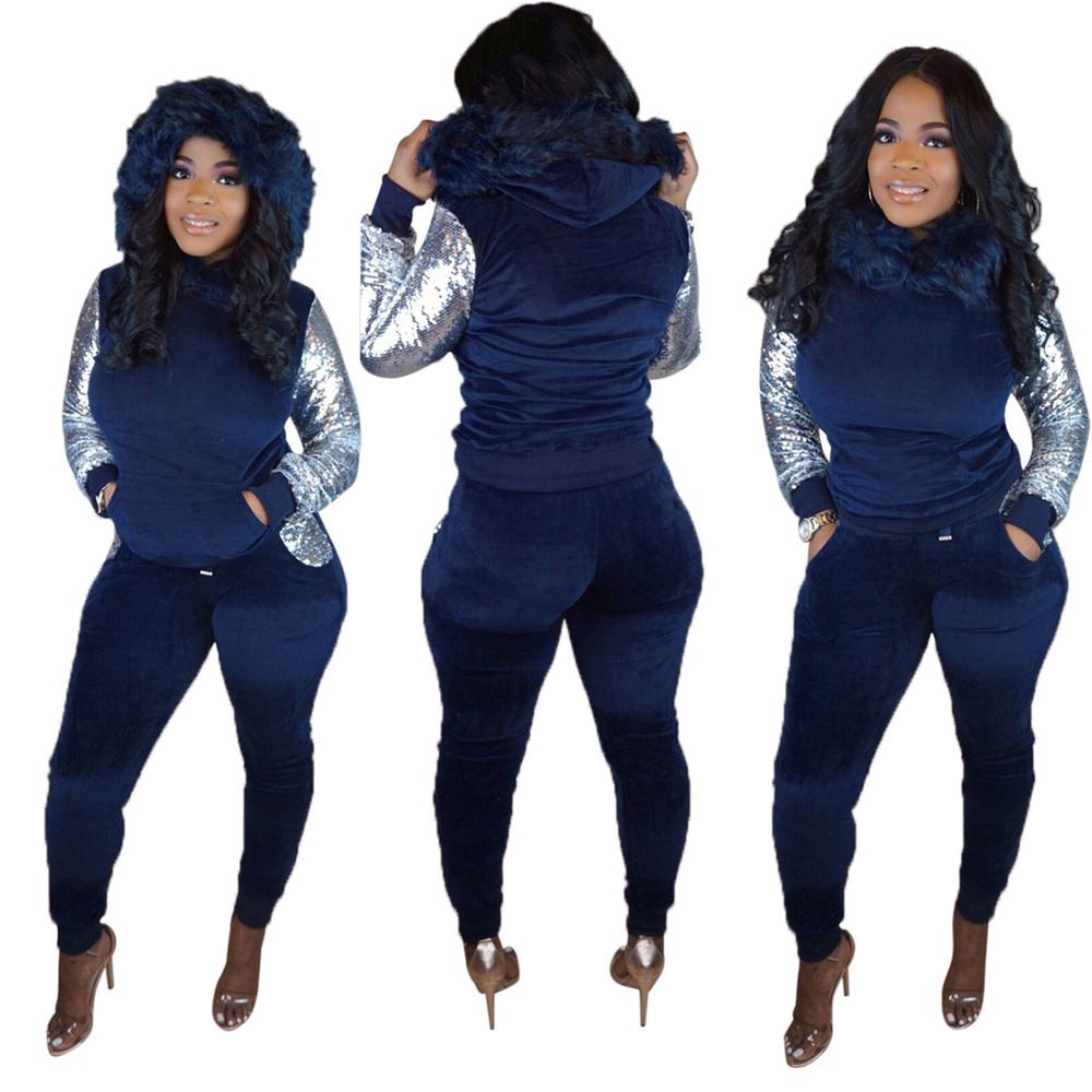 Women's Clothing Sexy Plush Hat Sequin Straps Slim Fit Two Piece Nightclub Clothes_ecoleips.com