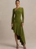 JULISSA MO Irregular Long Sleeve Ruched Women Maxi Dress Green Metal Button High Waist Dress Autumn Slim Elegant Party Clubwear_ecoleips.com