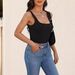 Women's Clothing Ribbed Square Neck Sleeveless Top - Slim Fit Stretch Fabric For Casual & Layering_ecoleips.com